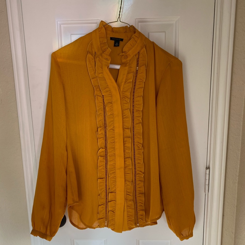 Mustard yellow ruffle blouse